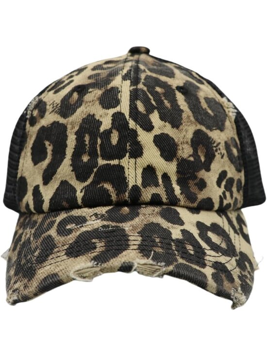 〽️Women Leopard Black High Ponytail Baseball Cap Trucker Bad Hair Day Adjustable